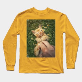 petting an orange kitten Long Sleeve T-Shirt